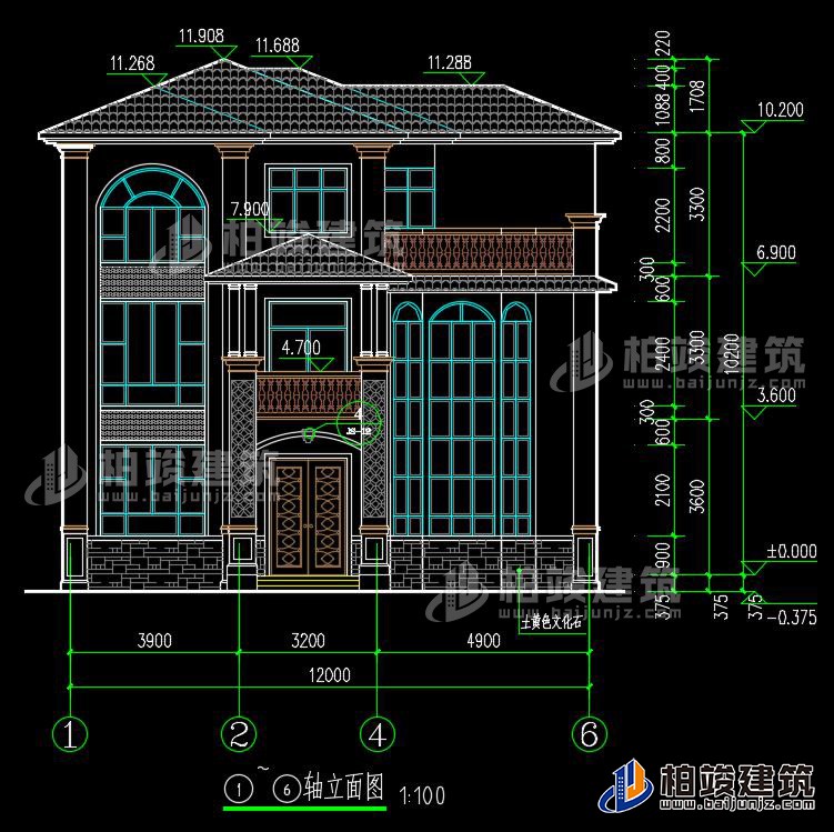 三層農村自建房屋建築施工圖別墅設計圖紙,小別墅設計圖BZ385-簡歐風格