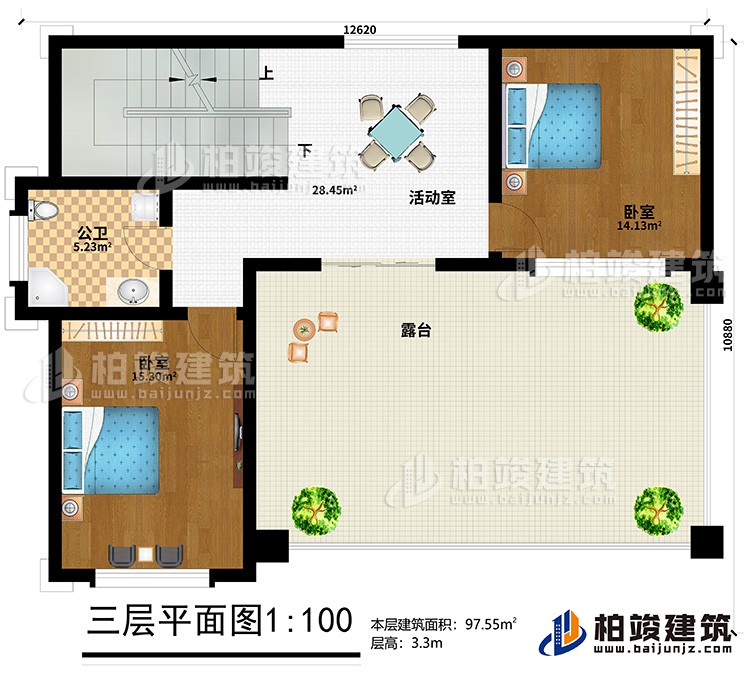 三層：活動室、2臥室、公衛、露台