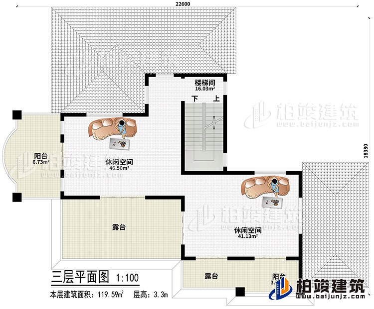 頂層：2休閑空間、2露台、2陽台、樓梯間