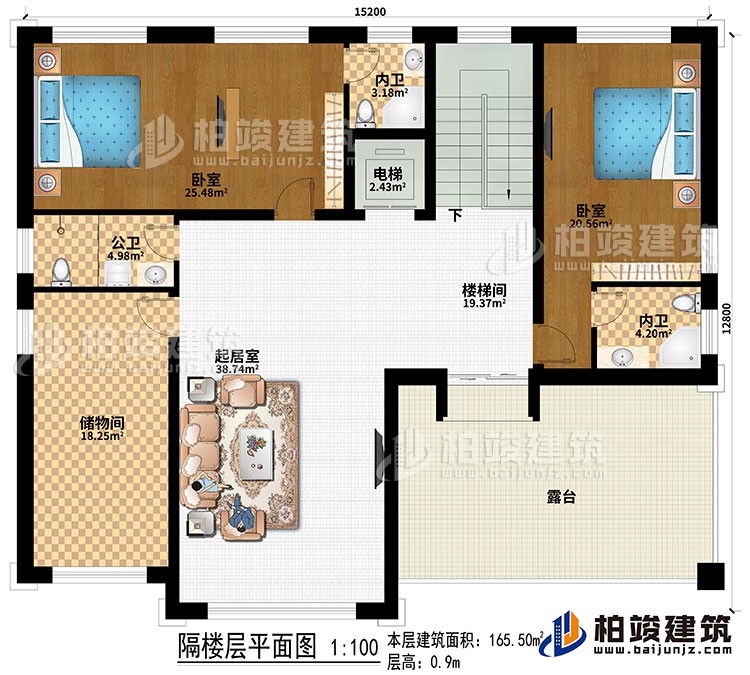 閣樓：2臥室、電梯、樓梯間、起居室、儲物間、公衛、2內衛、露台