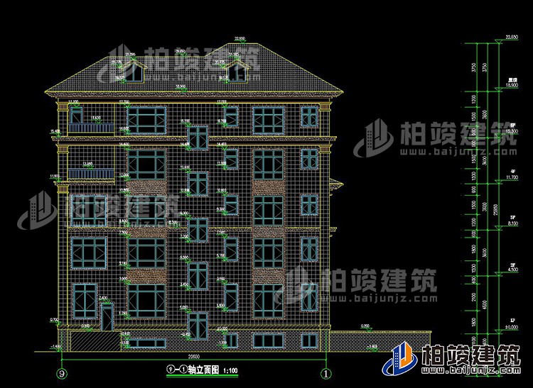 農村五層自建房設計效果圖有電梯及地下車庫BZ506-新中式風格